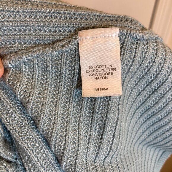 J. Jill Cable Knit Pullover Cotton Blend Sweater Light Teal Boat Neck, sz Large - Picture 9 of 9